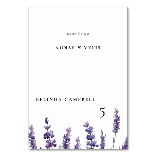 Elegante Bloemen Lavendel Wedding Guest Place Card Kaart (Voorkant)
