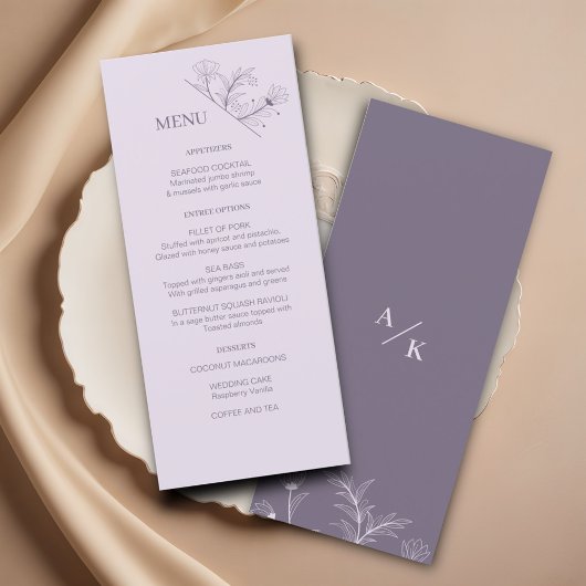 Elegante Bloemen Lavendel Wedding Menu