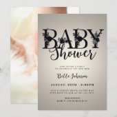 Elegante Bloemen Letters Baby shower Uitnodiging - (Voorkant / Achterkant)