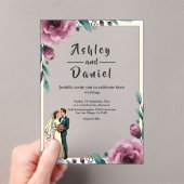 Elegante Bloemen Lijst Bruid en bruidegom Boho bru Acryl Uitnodigingen (Insitu (Draagbaar))