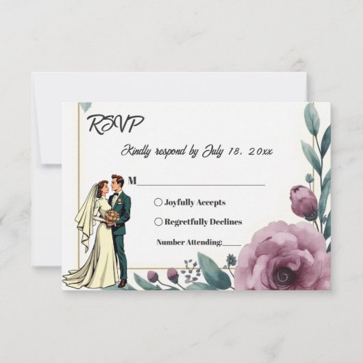 Elegante Bloemen Lijst Bruid en bruidegom Boho bru RSVP Kaartje (Voorkant)