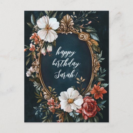 Elegante Bloemen Lijst CUSTOM VERJAARDAG NAAM Briefkaart (Voorkant)