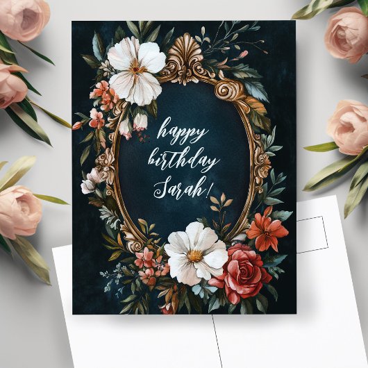 Elegante Bloemen Lijst CUSTOM VERJAARDAG NAAM Briefkaart