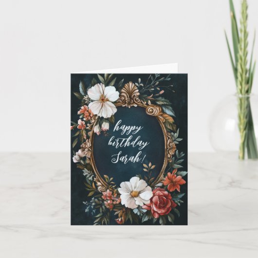 Elegante Bloemen Lijst CUSTOM VERJAARDAG NAAM Kaart (Voorkant)