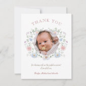 Elegante Bloemen Lijst Doop Dankjewel Kaart (Voorkant)