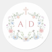 Elegante Bloemen Lijst Religieuze bruiloft monogra Ronde Sticker (Voorkant)