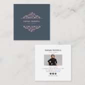 Elegante bloemen lijst roze marineblauwe evenement vierkante visitekaartje (Voorkant / Achterkant)