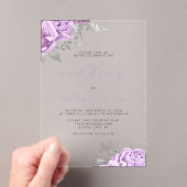 Elegante Bloemen Lila Zilveren Script Wedding Acryl Uitnodigingen (Insitu (Draagbaar))