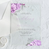 Elegante Bloemen Lila Zilveren Script Wedding Acryl Uitnodigingen
