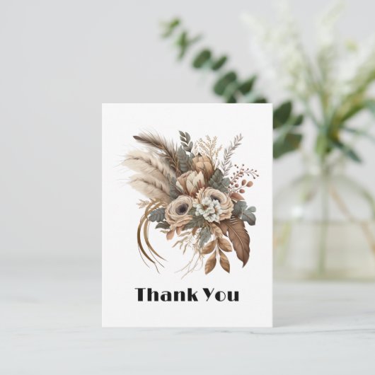 Elegante Bloemen Loof en Veren Bedankt Briefkaart (Staand voorkant)