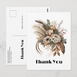 Elegante Bloemen Loof en Veren Bedankt Briefkaart