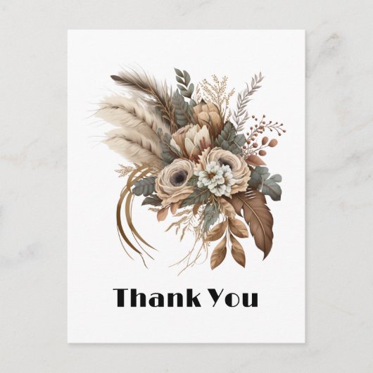 Elegante Bloemen Loof en Veren Bedankt Briefkaart (Voorkant)