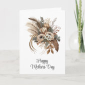 Elegante Bloemen Loof en Veren Moederdag Kaart (Voorkant)