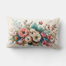 Elegante Bloemen Lumbar Kussen – Waterverf