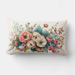 Elegante  Bloemen Lumbar Kussen – Waterverf