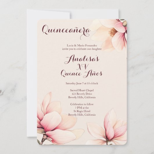 Elegante Bloemen Magnolia Quinceañera CUSTOM Kaart (Voorkant)