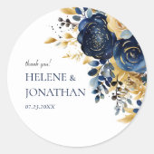Elegante Bloemen Marine Blauw Goud Terracotta Huwe Ronde Sticker (Voorkant)