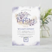 Elegante Bloemen Marine Blauwe Jongen Doop Kaart (Staand voorkant)