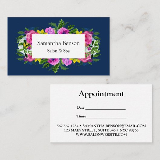 Elegante Bloemen Marine Blauwe Stralende Bloei Afsprakenkaartje (Voorkant / Achterkant)