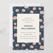 Elegante Bloemen Marine Roze Moderne Afstudeerfees Kaart (Voorkant)