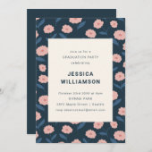 Elegante Bloemen Marine Roze Moderne Afstudeerfees Kaart (Voorkant / Achterkant)