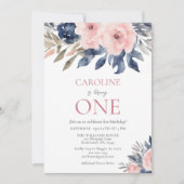 Elegante Bloemen Meisje 1e verjaardag Uitnodiging (Voorkant)
