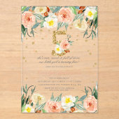 Elegante Bloemen Meisjes 5e verjaardag Acryl Uitnodigingen (Voorkant)