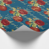 Elegante bloemen Merry Kerstgoud glitter blue Cadeaupapier (Hoek)