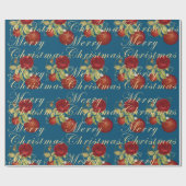 Elegante bloemen Merry Kerstgoud glitter blue Cadeaupapier (Vlak)