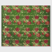 Elegante bloemen Merry Kerstgoud glitter green Cadeaupapier (Vlak)