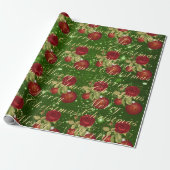 Elegante bloemen Merry Kerstgoud glitter green Cadeaupapier (Uitgerold)
