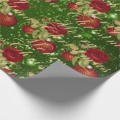 Elegante bloemen Merry Kerstgoud glitter green Cadeaupapier (Hoek)