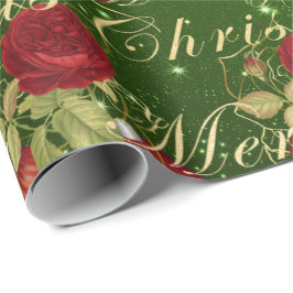 Elegante bloemen Merry Kerstgoud glitter green Cadeaupapier