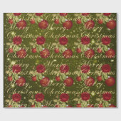 Elegante bloemen Merry Kerstgoud glitter moss Cadeaupapier (Vlak)