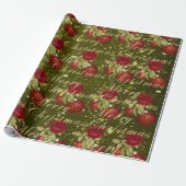 Elegante bloemen Merry Kerstgoud glitter moss Cadeaupapier (Uitgerold)