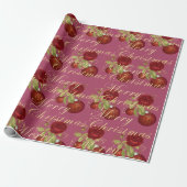 Elegante bloemen Merry Kerstgoud glitter roze Cadeaupapier (Uitgerold)