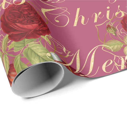 Elegante bloemen Merry Kerstgoud glitter roze Cadeaupapier (Rol Hoek)