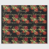 Elegante bloemen Merry Kerstgoud glitter zwart Cadeaupapier (Vlak)