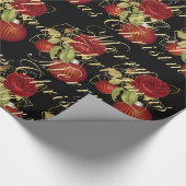 Elegante bloemen Merry Kerstgoud glitter zwart Cadeaupapier (Hoek)