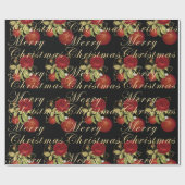 Elegante bloemen Merry Kerstgoud glitter zwart Cadeaupapier (Vlak)