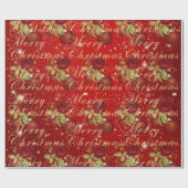 Elegante bloemen Merry Kerstgoud rood Cadeaupapier (Vlak)