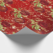 Elegante bloemen Merry Kerstgoud rood Cadeaupapier (Hoek)