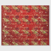 Elegante bloemen Merry Kerstgoud rood glitter Cadeaupapier (Vlak)