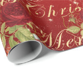 Elegante bloemen Merry Kerstgoud rood glitter Cadeaupapier (Rol Hoek)