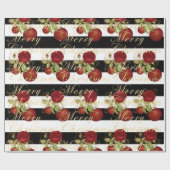 Elegante bloemen Merry Kerstgoudglitter Cadeaupapier (Vlak)