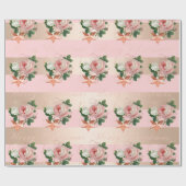 Elegante bloemen Merry Kerstmis roos goudglitter Cadeaupapier (Vlak)