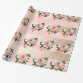 Elegante bloemen Merry Kerstmis roos goudglitter Cadeaupapier (Uitgerold)