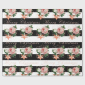 Elegante bloemen Merry Kerstmis roos goudglitter Cadeaupapier (Vlak)