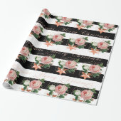 Elegante bloemen Merry Kerstmis roos goudglitter Cadeaupapier (Uitgerold)