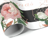 Elegante bloemen Merry Kerstmis roos goudglitter Cadeaupapier (Rol Hoek)